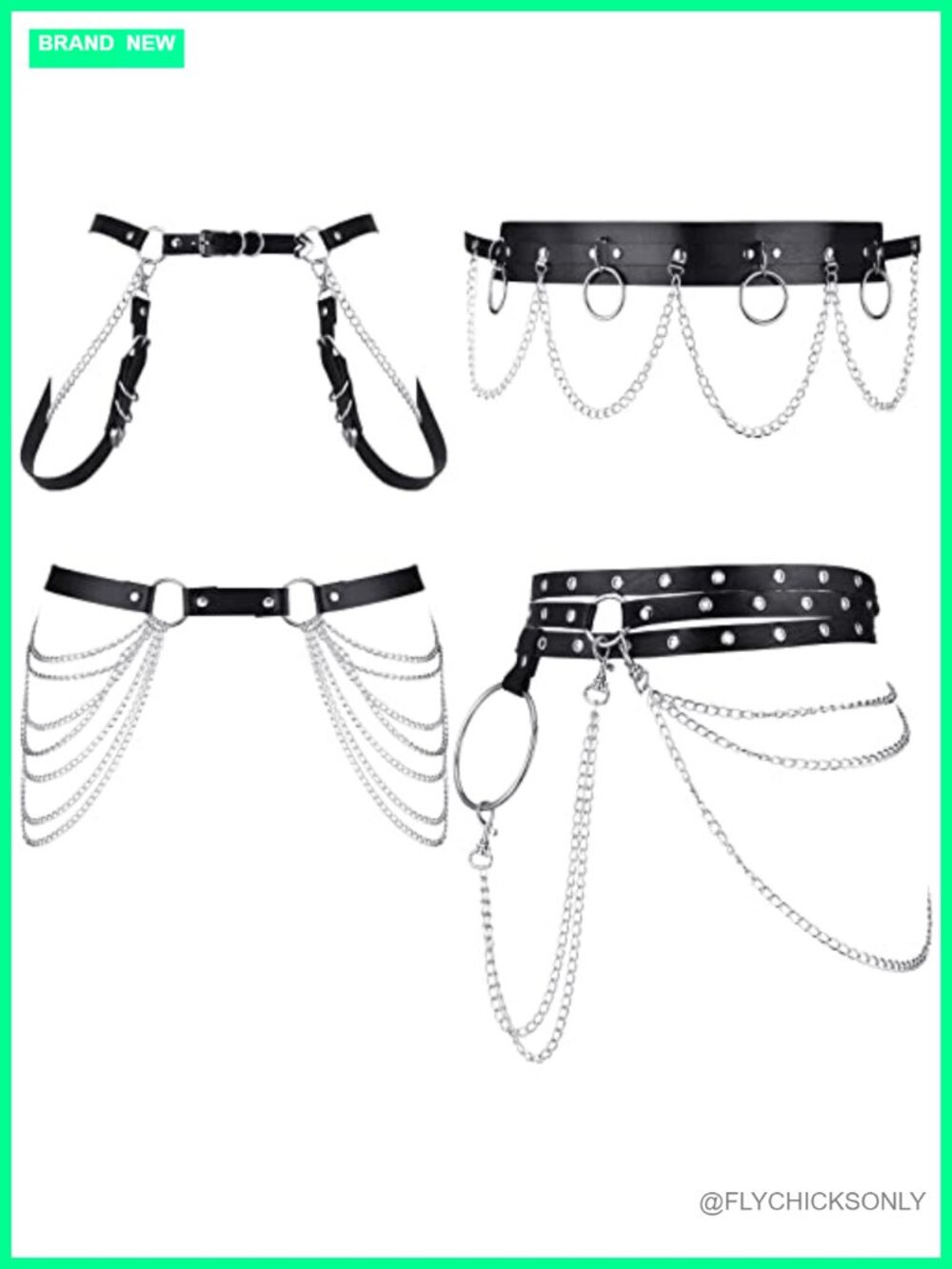4 Pcs Punk Waist Chain Belt for Women Gothic Body Chain Faux Leather
